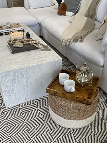 S & L Homes Pouf Ottoman - 100% Jute Braided Footrest Pouf Hand Knitted Traditional Cord Boho Pouffe for Living Room, Bedroom, Nursery, Patio, Lounge Colorblock - Natural Ivory (18”x18”x12”) - Image 6