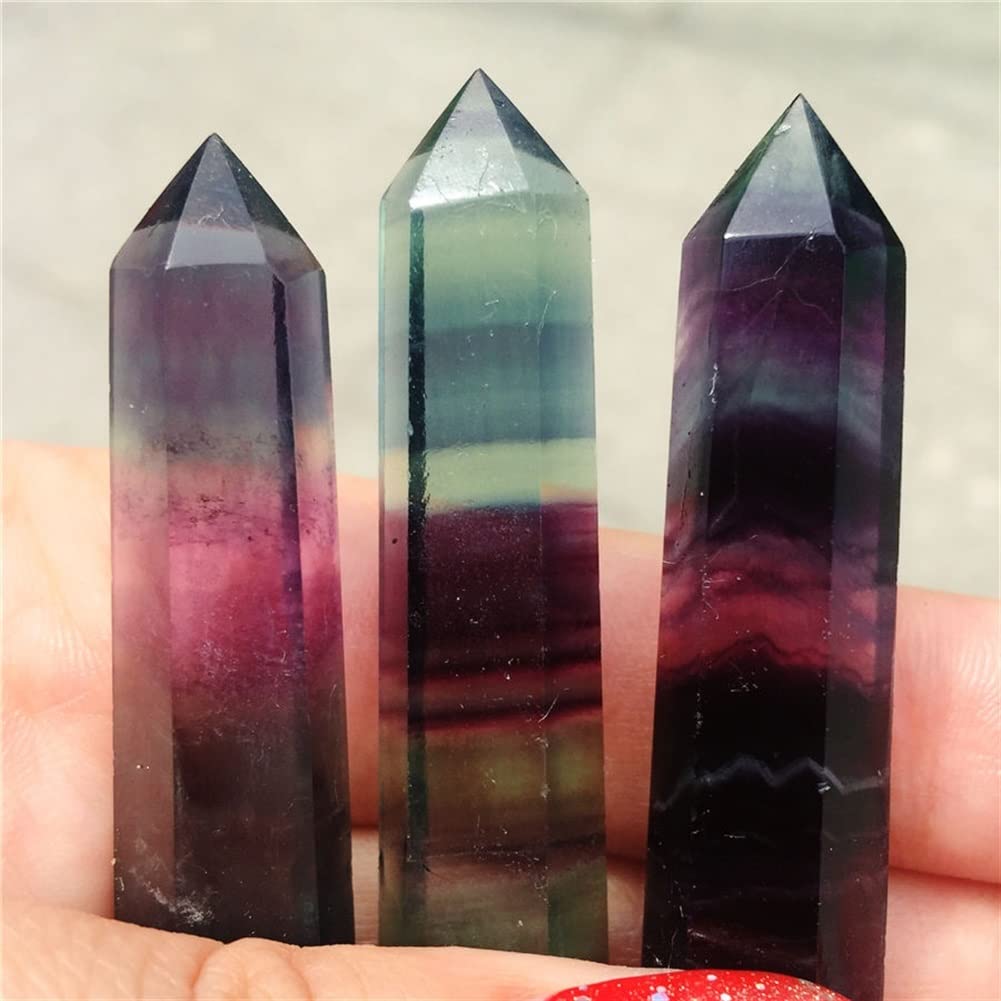 Uzdrowiony okaz naturalny fioletowy fluoryt grawerunek kolorowy duchowy kryształ kwarcowy fluoryt filar kryształ obelisk jako prezent kolekcje domowe (rozmiar: 3 szt.)