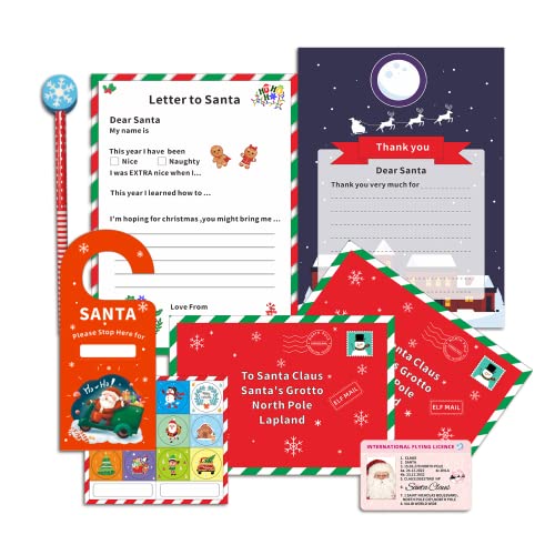 Lettera a Babbo Natale Kit per bambini e Babbo Natale Licenza di volo smarrita, fermata qui in porta appendiabiti, foglio adesivo matita regalo di Natale forniture scatola riempitivo