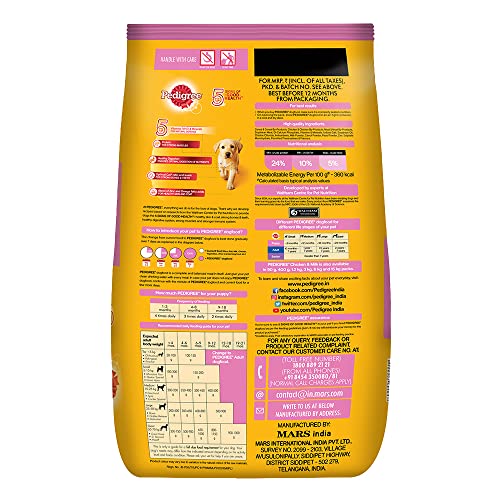 Image of Pedigree Puppy Dry Dog Food, Chicken & Milk, 10 kg, Contains 37 Essential Nutrients, 100% Complete & Balanced Food for Puppies (Pack of 2)