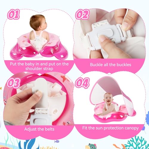 Miniatura 3 de Olycism Flotador Bebe Con Sombrilla Upf50 Materiali Adatti Ai Bambini Flotador Con Sombrilla Para Bebe Bomba De Aire Y Parches Capacidad De Carga Máxima 20 Kg Rosa