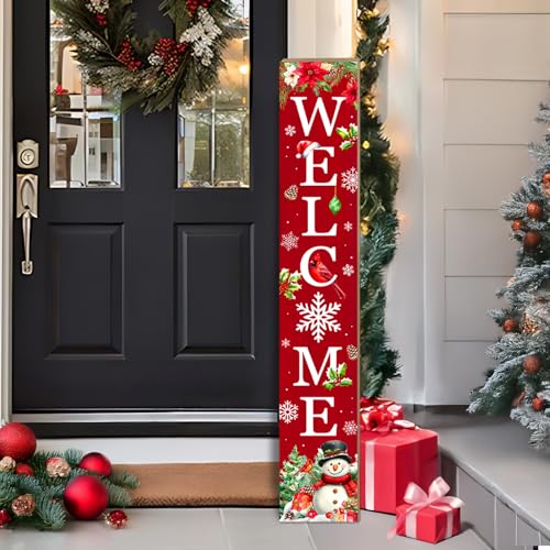 Christmas Welcome Porch Sign Snowman Signs for Front Porch Snowflake Door Sign Yard Vertical Wood Sign Standing for Patio Front Door Porches Winter Holiday Home Party Decor for Wall Yard Indoor Outdoor 47x8 inch