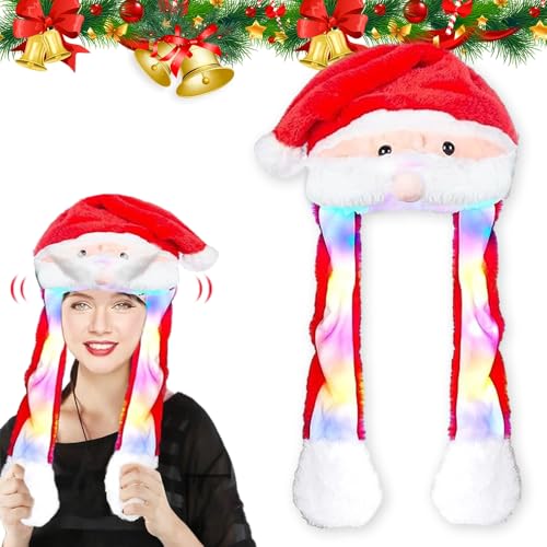 Bewegliche Weihnachtsmütze 27 Udbrud Weihnachtsmütze Plüsch, Lustige Wackelohr Mütze mit LED...