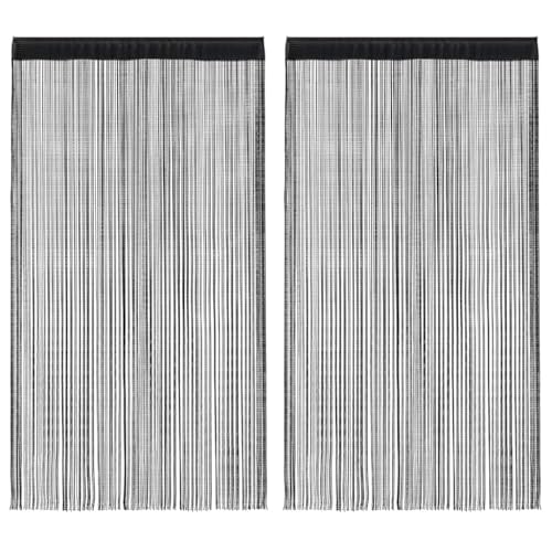 vidaXL Cortinas de Flecos 2 Piezas 140x250 cm Negras Decoración para Ventanas