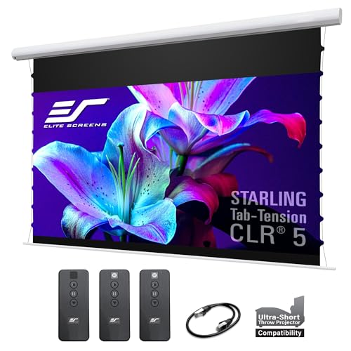 Elite Screens Starling Tab-Tension CLR 5, Swift-RC1,126-INCH Ceiling Light Rejecting (CLR) for Bright Rooms/Ambient Light Rejecting (ALR) UST Motorized Tab-Tension Projector Screen, STT126XH-CLR5