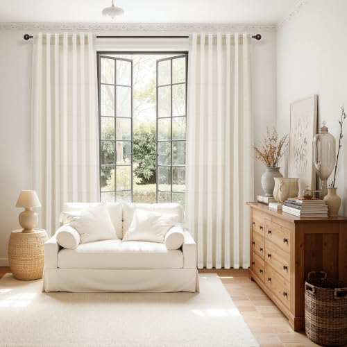 Image of Joywell Linen Sheer Curtains 84 Inches Long for Living Room Beige Cream