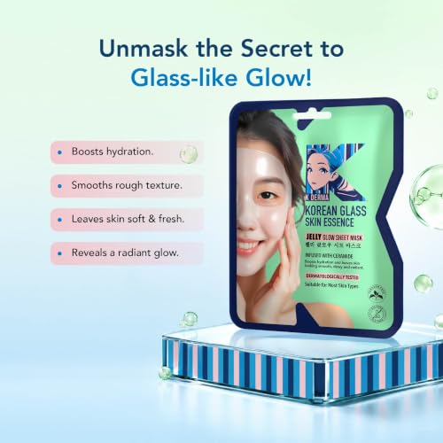 Image of K DERMA Korean Glass Skin Essence Jelly Glow Sheet Mask, Ceramide Infused, Dermatologically Tested, 25g