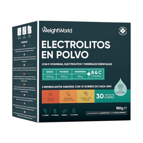 Electrolitos Sin Azúcar en Polvo - 30 Sobres de 3 Sabores Diferentes - Sodio, Potasio y Magnesio...