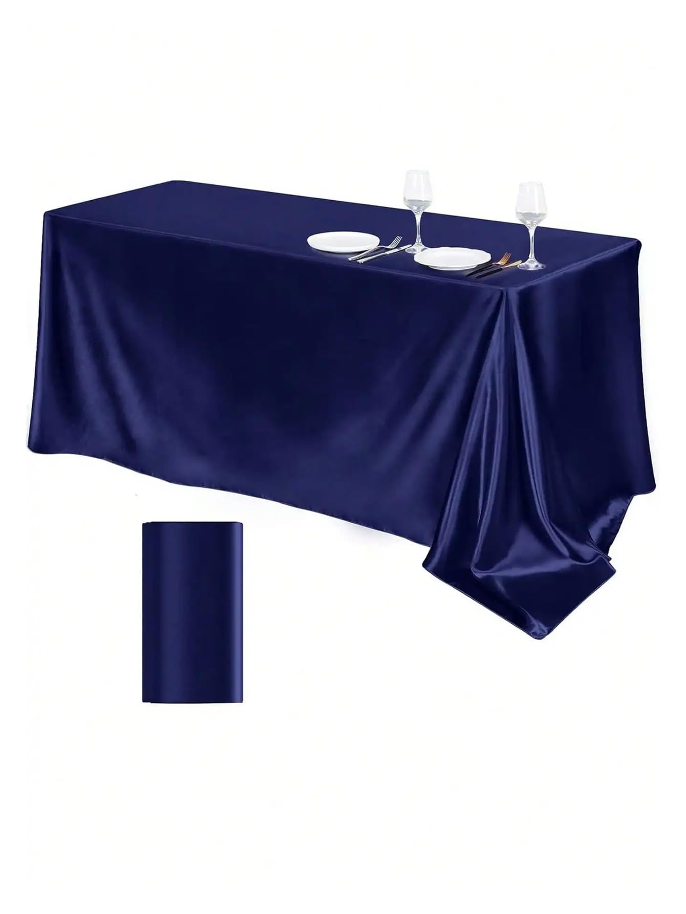 LuMOUzhou Reusable Rectangle Satin Tablecloth Satin Tablecloth Deep Blue Multiple Sizes for Party Wedding Banquet Decoration(145x145cm)