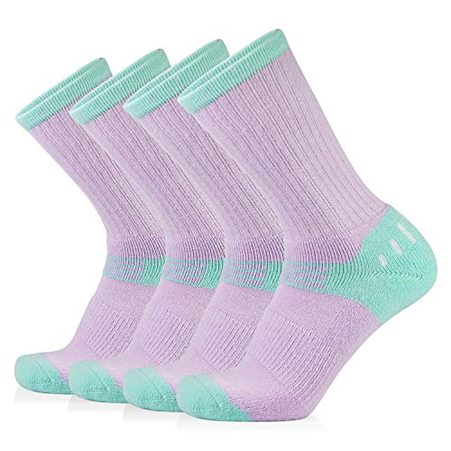 Journow Women's Extra Warm Merino Wool Micro Crew Cushion Socks 4 Pairs (9-11, Purple+Green)