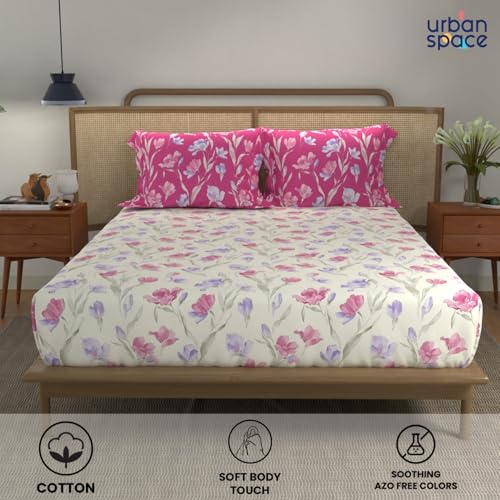 Image of Urban Space Divine 100% Cotton Bedsheet for Double Bed with 2 Pillow Covers, Double Bedsheet (Size 90 x 100 inches, Atumn Pink)