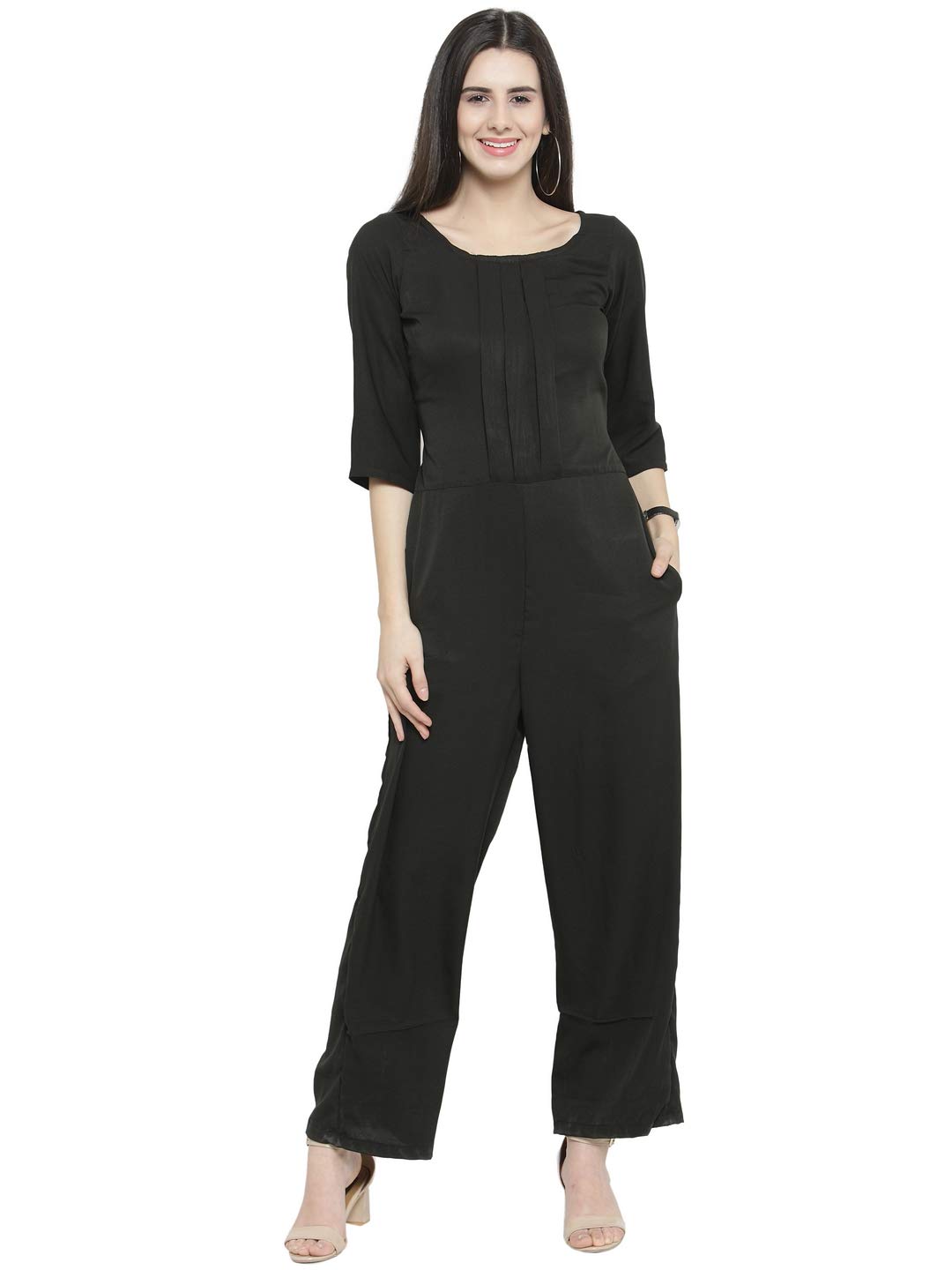 Black Solid American Crepe Jumpsuit-image-45