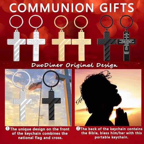 Image of DuoDiner Cross Keychain for Men American Flag Bible Verse Christian Gifts