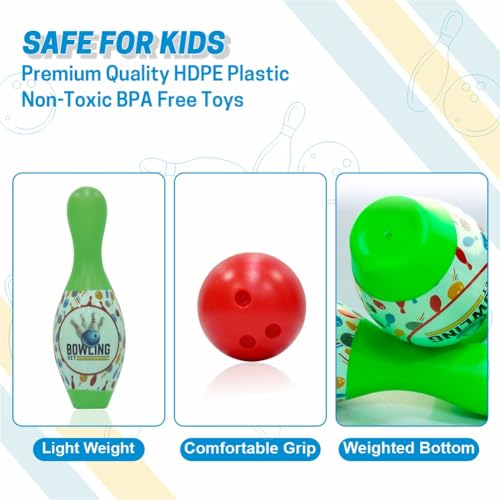 Image of Aditi Toys Plastic Big Bowling Game Set with 6 Pin and 1 Ball, Multicolor Bowling Set for Indoor & Outdoor Play, Non-Toxic Bowling Game, Suitable for Kids Above 3 Years, BIS Approved (Green)