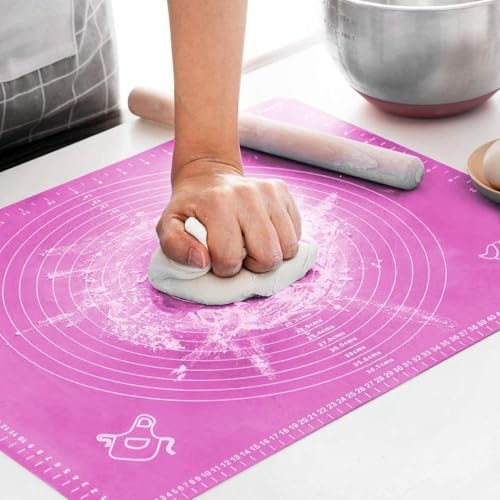 Image of Lukzer Silicone Fondant Rolling Mat Baking Sheet Large with Measurement Stretchable for Kitchen Roti Chapati Cake Pad Cooking Dough Atta Kneading Big Size (Pink /50x40m)