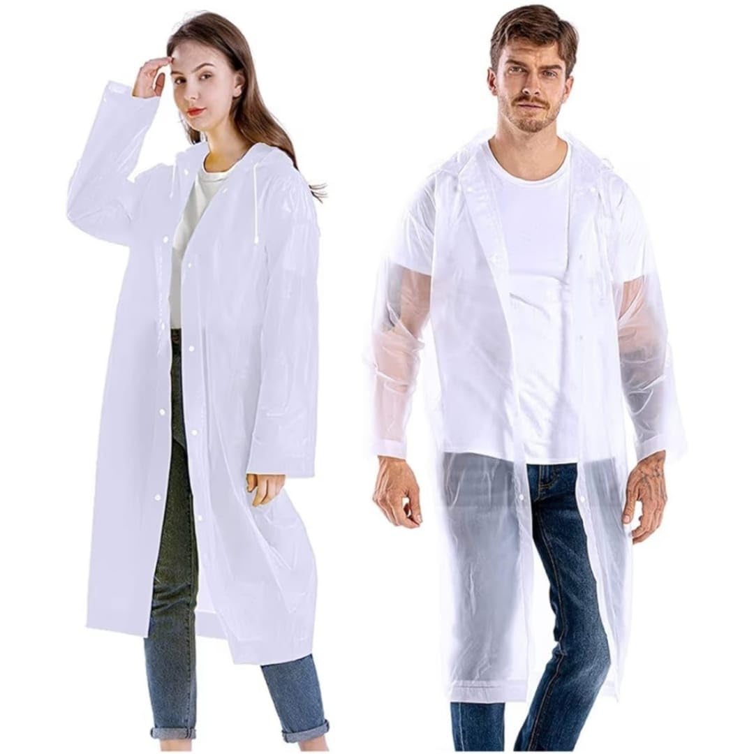 natani traders lightweight raincoat with inbuilt hood cap, button closure, adjustable drawstring, white, unisex