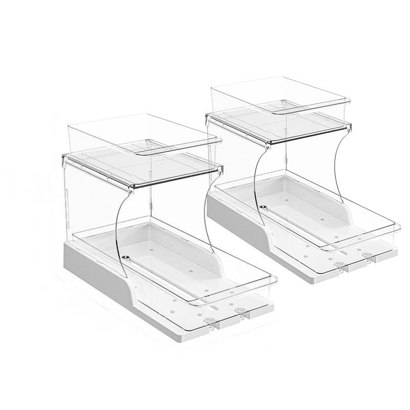 krovxom 2-Tier Pull Out Acrylic Organiser, Kitchen Spice & Bathroom Makeup Countertop Storage Shelf (2)