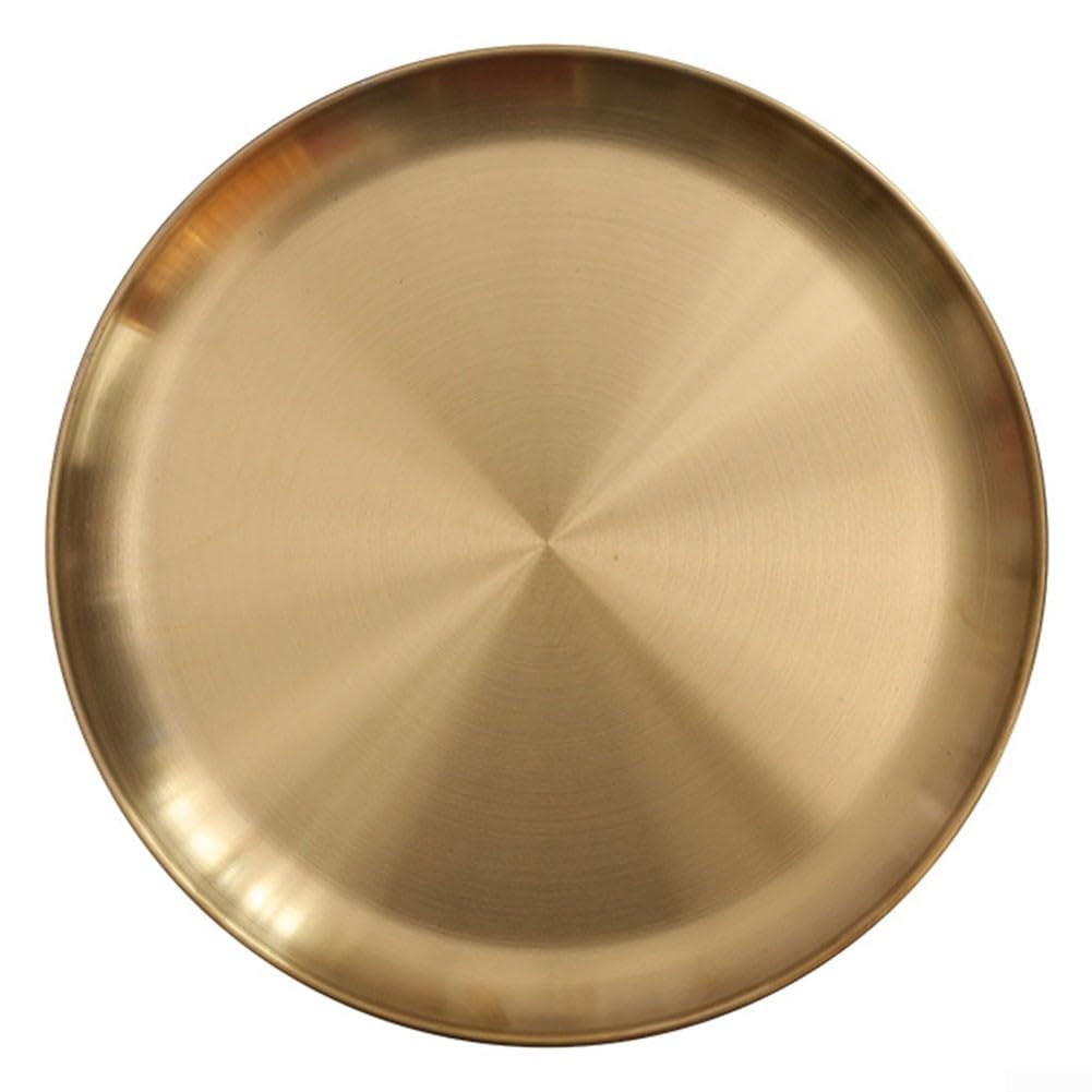 Gold Round Storage Tray,Metal Decorative Storage Organizer Tray For Jewelry, Makeup, Cosmetics, Candle, Toiletries(17cm)