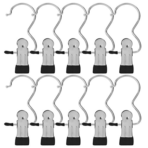 BEWISHOME 24 PCS Laundry Hook Boot Hanging Hold Clips Portable Hanging Hooks Home Travel Hangers Clothing Clothes Pins Chrome FYC03S