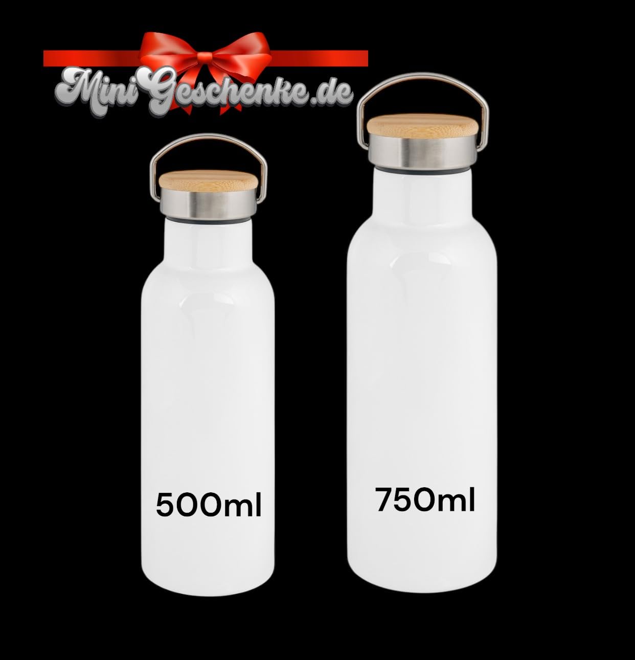 Norddeutsche Geschenkset, Thermosflasche 500ml/750ml mit Bambus-/Edelstahldeckel und Keramiktasse 330ml, Weiß mit Spruch - Joar - Ausdruck (Tasse + Flasche 750ml Bambusdeckel)