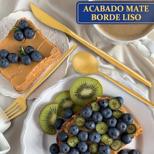 أدوات مائدة 24 قطعة من الفولاذ المقاوم للصدأ تكفي 6 اشخاص تتضمن سكاكين وشوك ومعالق، أدوات مائدة للمطبخ والمطعم آمنة للاستخدام في غسالة الصحون من اوسين (ذهبي)