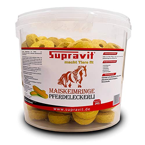 Supravit Maiskeimringe - 2kg wiederverschließbarer Eimer - schmackhafte Pferdeleckerlis ohne Zucker & Zusatzstoffe – gebackener Snack als Belohnung für zwischendurch