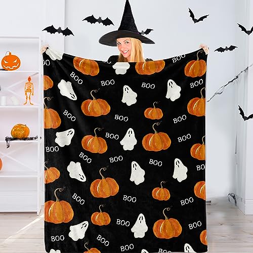 Togvu Schwarz Halloween Decke, Malerei Kürbis Geist Boo Kuscheldecke, Halloween Deko Sofadecke,...