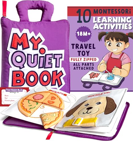 Image of BAVY Quiet Book, Toddler Travel Busy Book, Car Plane Activities, Ages 2-4 | My quiet book, Montessori busy board, airplane and car, 10 activities, toddlers 2-4, travel activity toy, birthday gift idea