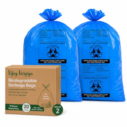 Image of Heavy Duty Biohazard /BioMedical Waste Bags | 75 Micron Medical Grade Hygiene Bio Waste Bags | Printed, Leak-Proof Garbage Bags | Blue, 19 x 21 Inch | Pack of 40