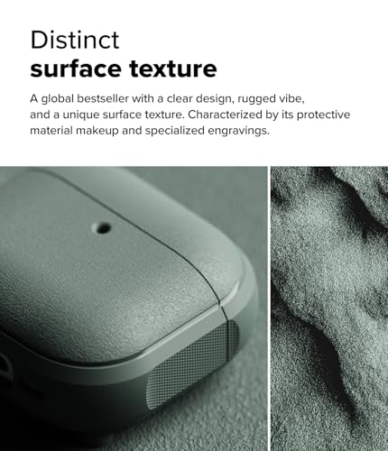 Image of Ringke Onyx Magnetic for AirPods 4 Case Shockproof Non-Slip Texture Cover Anti-Fingerprint Technology Prevents Oily Smudges with Carabiner for Magnetic Charging AirPods 4 Accessories - Sage Green