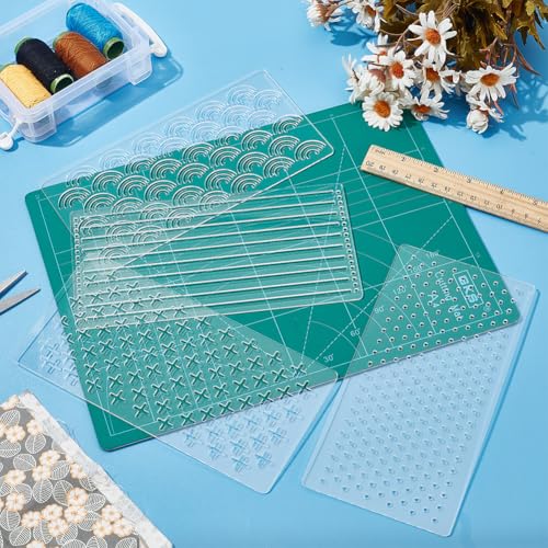 HOBBIESAY 4Pcs Customised Clear Acrylic Sashiko Stencil 10x20cm Embroidery Pattern Template Acrylic Embroidery Tool Quilting Stencil Tool Drawing Line Template for Hand Quilting and Embroidery - Image 4
