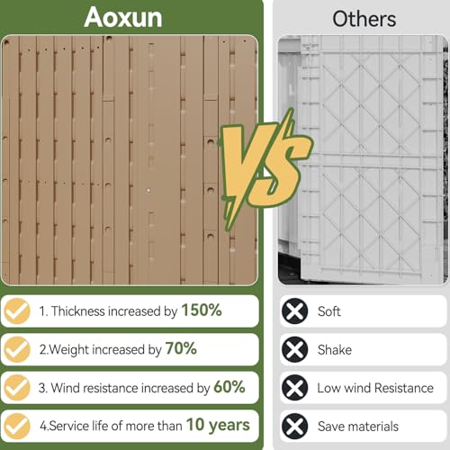 Image of Aoxun Outdoor Storage Cabinet 35 Cu.Ft Outdoor Trash Can Storage Shed Waterproof Horizontal Storage Shed Outdoor Storage for Garbage Bin, Generator, and Lawn Mower,Brown