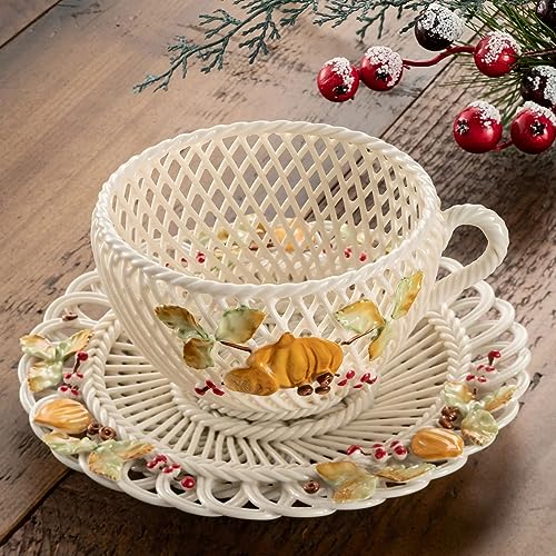 Belleek-Basketweave-Handmade-Autumn-Harvest-Cup-Saucer-Basket-Figurine-Irish-Coffee-Kitchen-Decor-Collectible-Tea-Cup-Plate-Decorative-Cup-Aesthetic-Mug-Cute-Mug-Display