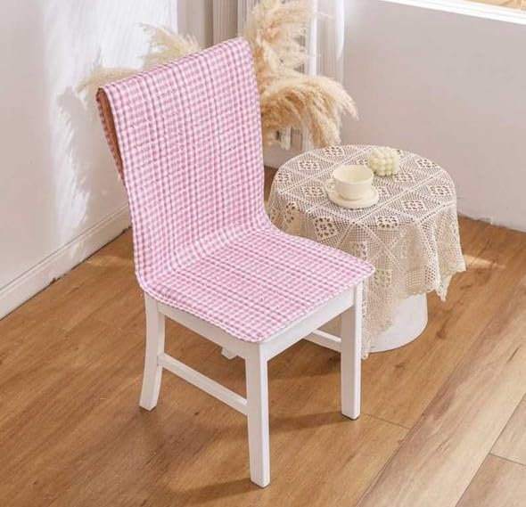 Image of HOMETHREADS Universal-Fit Cotton Fabric Chair Cover Comfortable Cushioned Seating Pad with Anti-Slip Back, Perfect for Kitchen,Dining Room (Pink Box, Pack of 1)