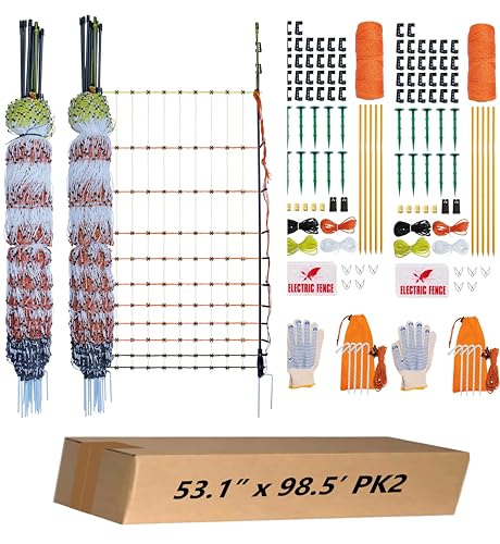 Poultry Electric Netting Fence - 41.3''H (can be Manually Raised to 53.1''H) x 98.5'L for Flying Chicken, Sheep, Goats in Farms, Ranches and Gardens, PK2