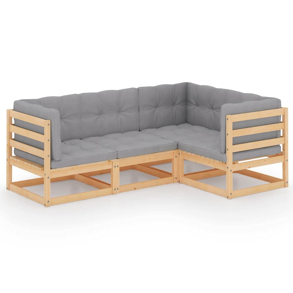 vidaXL Juego de Muebles de Jardín 4 Piezas y Cojines Mobiliario Exterior Patio Terraza Hogar Sofá Silla Mesa Asiento Suave Madera Pino Maciza