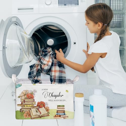 Image of Book Theme Foldable Storage Basket with Handles, Waterproof Fabric Organizer Boxes for Toy and Book Storage, Cube Box for Nursery and Study Room, Gifts for Boys and Girls, Cute Bookshelf Decor
