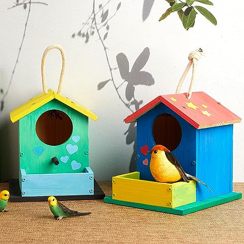 Image of Liliful 2 Pack Birdhouse Kits for Kids, DIY Wooden Bird House Kit to Build and Paint, Birdhouse Painting Kit for Kids Ages 4-8 8-12, Arts and Crafts Activity, Classroom Gift for Boys Girls