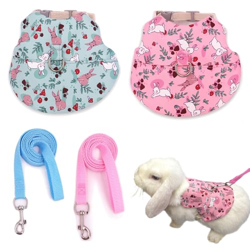 Image of 2Pcs Rabbit Harness and Leash Set Soft Adjustable Clothes for Bunny Guinea Pigs Chinchillas Small Pets Walking Harness Small Rabbits Outdoor Camping Hiking Training (M)