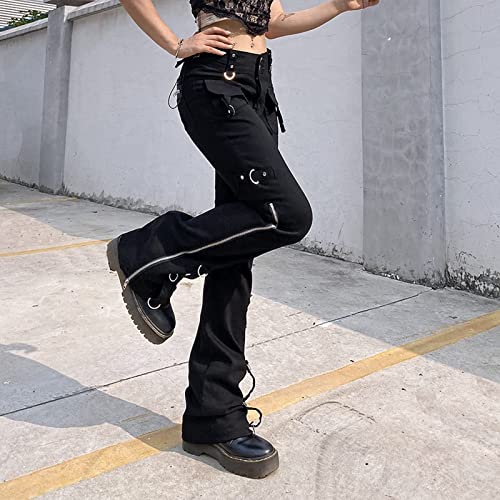 Women Y2K High Waisted Jeans Gothic Baggy Gothic Cargo Jeans Wide Straight Leg Punk Denim Pants Loose Trousers Streetwear3