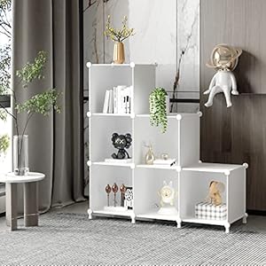 AWTATOS Cube Storage Organizer, Storage Cubes Shelves Bookshelf, 6 Cube Closet Organizers and Storage, DIY Stackable Plastic Clothes Organizer Shelving for Bedroom, Home, White AWTATOS Cube Storage Organizer Storage Cubes Shelves Bookshelf 6 Cube Closet Organizers and Storage DIY Stackable Plastic Clothes Organizer Shelving for Bedroom Home White