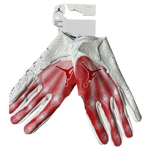 Nike Air Jordan Jet Football Receiver Gloves White/RED - Size Men's Large