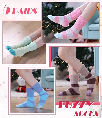Image of DYW Fuzzy Socks for Women Fluffy Winter Warm Slipper Soft Cozy Home Sleeping Socks 5 Pairs