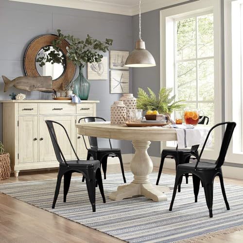 Image of Devoko Metal Dining Chair Set of 4, 18 Inch Seat Height Chair, Stackable Classic Trattoria Metal Chairs 300 Weight Capacity for Indoor Outdoor Home Kitchen Patio Cafe Restaurant Use