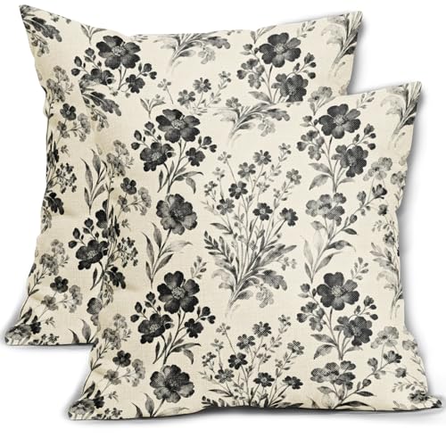 Sivirary Housse coussin 20x20" motif floral noir