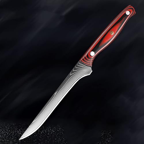 Cuchillo de corte de carne de chef de 6 pulgadas de acero de Damasco cuchillo de deshuesado de espiga completa para deshuesar profesional,