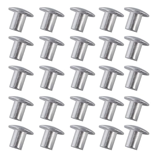 TOPPERFUN 200pcs Semi-Hollow Aluminum Rivets with Rounded Head Silver Tone DIY Tool for Household and Industrial Fastening