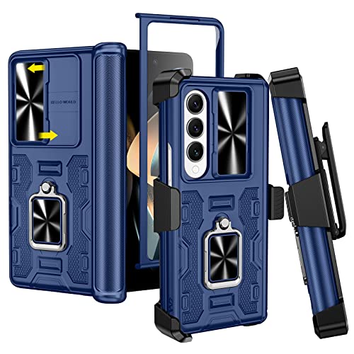 VEGO for Galaxy Z Fold 4 Case with Kickstand, Hinge Protection & Belt Clip Holster & Front Screen Protector & Slide Camera Cover Magnetic Kickstand Case for Samsung Galaxy Z Fold 4 5G - Midnight Blue