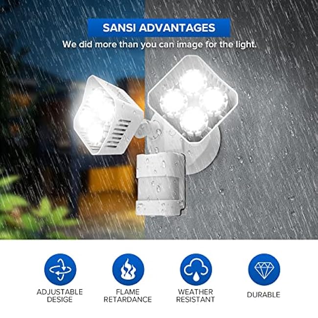 SANSI LED Security Motion Sensor Outdoor Lights, 30W (250W Incandescent Equivalent) 3400lm, 5000K Daylight, Waterproof Flood Light, ETL Listed, White