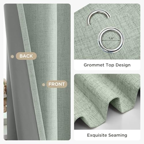 Image of Joydeco Sage Green Curtains 84 Inch Length, Linen 100% Blackout Curtains for Bedroom 2 Panels Set, Burlap Grommet Room Darkening Textured Curtains for Living Room (42x84 inch, Sage Green)